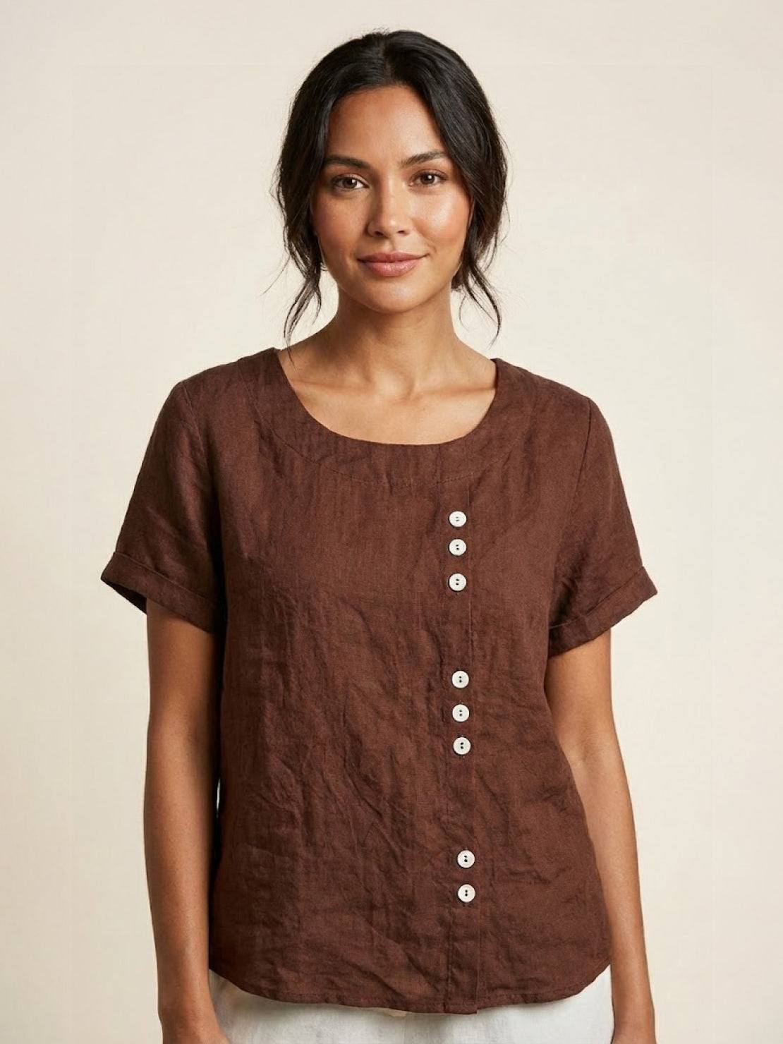 Grace | Relaxed Linen Blouse with Button Detail - Lumina 14