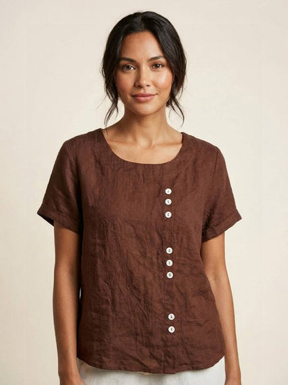 Grace | Relaxed Linen Blouse with Button Detail - Lumina 14