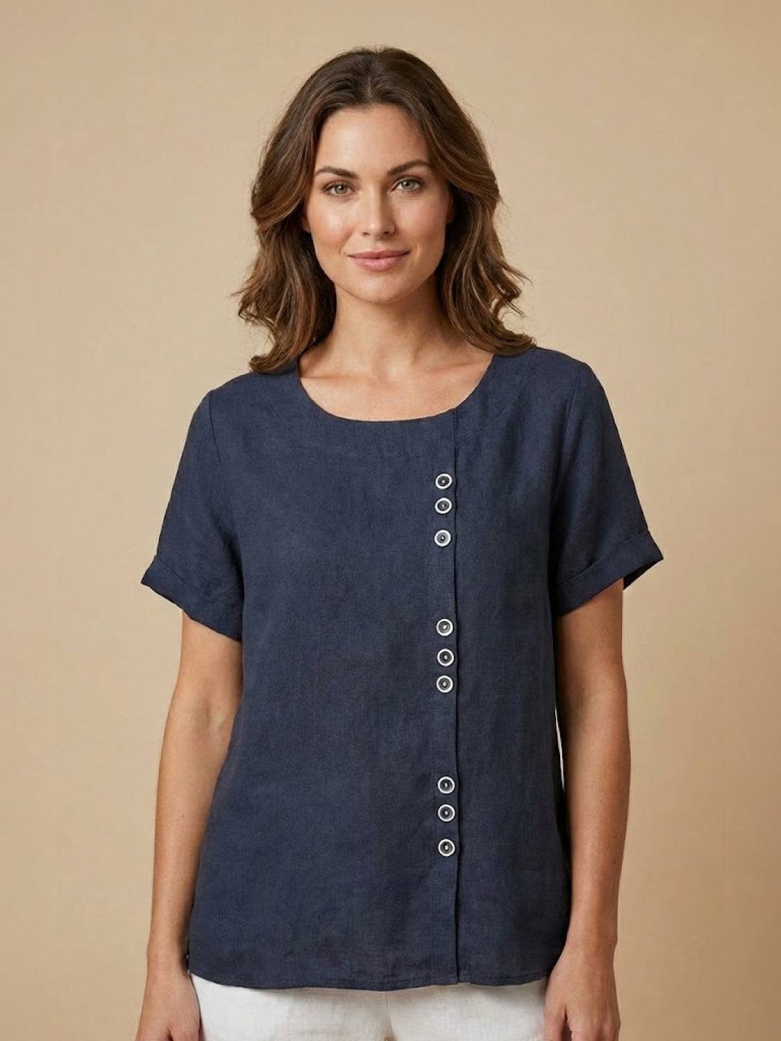 Grace | Relaxed Linen Blouse with Button Detail - Lumina 15