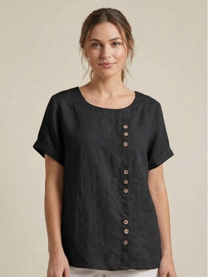 Grace | Relaxed Linen Blouse with Button Detail - Lumina 18