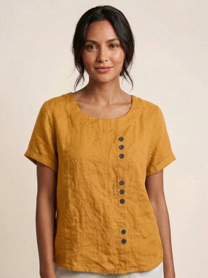 Grace | Relaxed Linen Blouse with Button Detail - Lumina 19