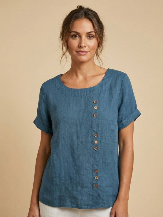 Grace | Relaxed Linen Blouse with Button Detail - Lumina 5