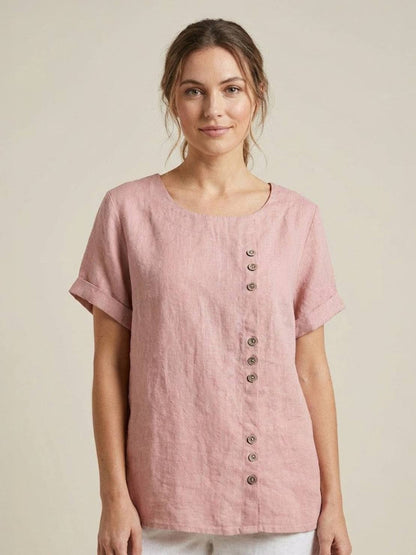 Grace | Relaxed Linen Blouse with Button Detail - Lumina 9