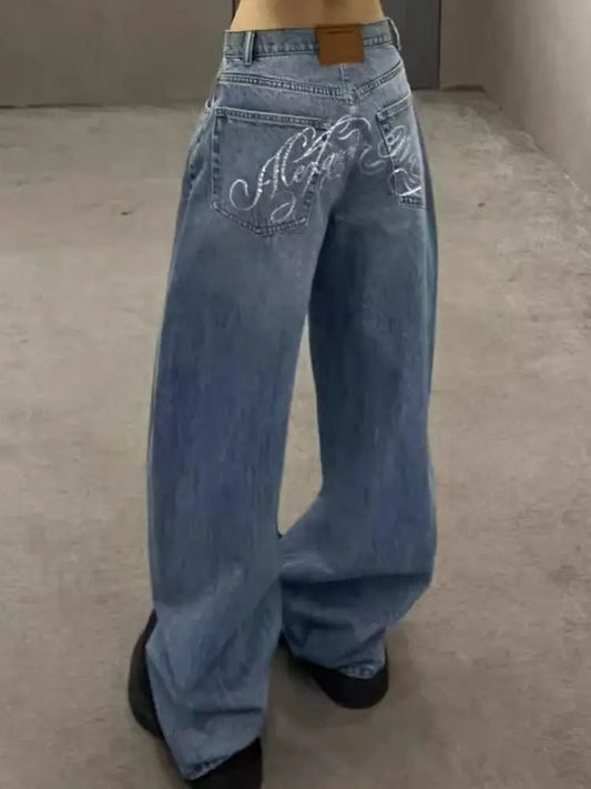 Gradient Spring 2026 Casual Blue Jeans Women Y2K Vintage High Waisted Jeans Straight Streetwear Loose Large Wide Leg Denim Pants 0