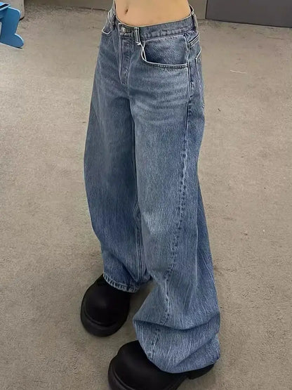 Gradient Spring 2026 Casual Blue Jeans Women Y2K Vintage High Waisted Jeans Straight Streetwear Loose Large Wide Leg Denim Pants 4