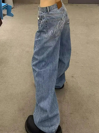 Gradient Spring 2026 Casual Blue Jeans Women Y2K Vintage High Waisted Jeans Straight Streetwear Loose Large Wide Leg Denim Pants 5
