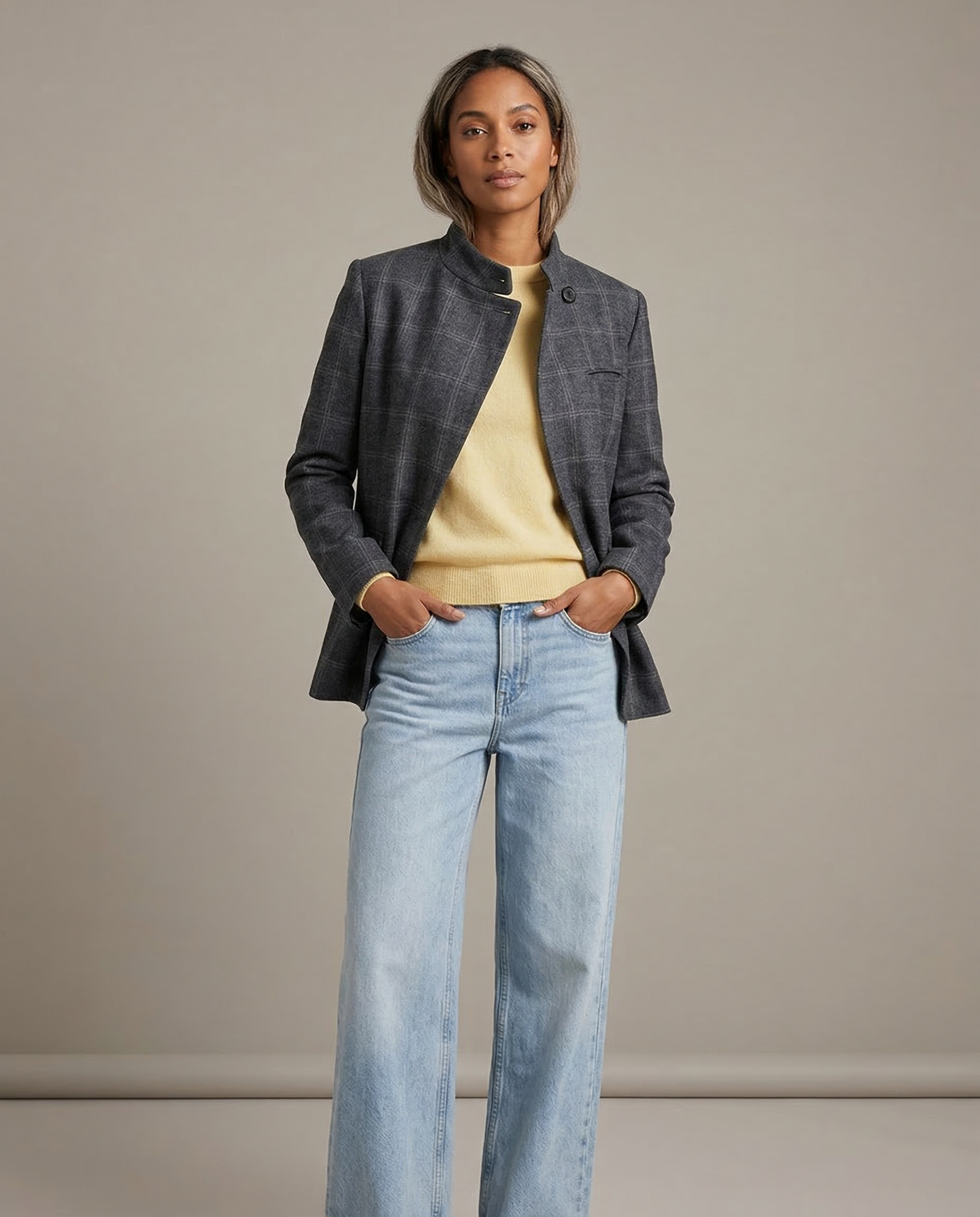 HH 2026 Plaid Blazer – Chic Single Button Versatile Jacket 3