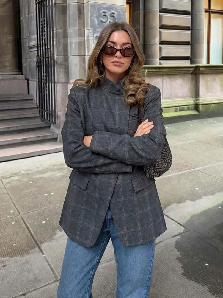 HH 2026 Plaid Blazer – Chic Single Button Versatile Jacket 5