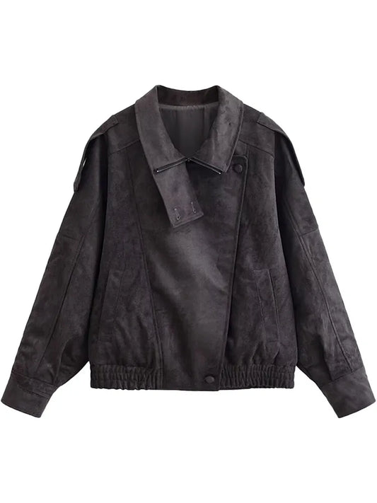 HH Women Fashion Jackets Turn-Down Collar Long Sleeves Pockets Buttons Zipper Solid Female Casual Loose High Street Coats Mujer 0