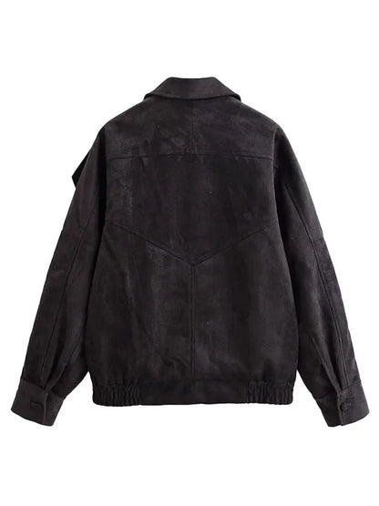 HH Women Fashion Jackets Turn-Down Collar Long Sleeves Pockets Buttons Zipper Solid Female Casual Loose High Street Coats Mujer 1