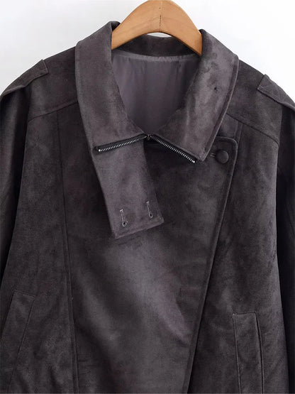 HH Women Fashion Jackets Turn-Down Collar Long Sleeves Pockets Buttons Zipper Solid Female Casual Loose High Street Coats Mujer 2
