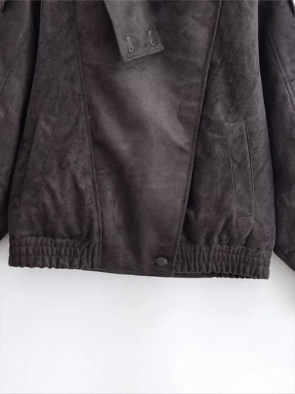HH Women Fashion Jackets Turn-Down Collar Long Sleeves Pockets Buttons Zipper Solid Female Casual Loose High Street Coats Mujer 4