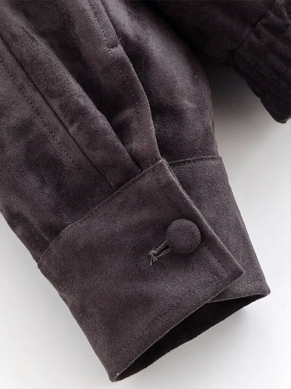 HH Women Fashion Jackets Turn-Down Collar Long Sleeves Pockets Buttons Zipper Solid Female Casual Loose High Street Coats Mujer 5
