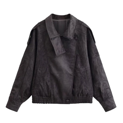 HH Women Fashion Jackets Turn-Down Collar Long Sleeves Pockets Buttons Zipper Solid Female Casual Loose High Street Coats Mujer 6