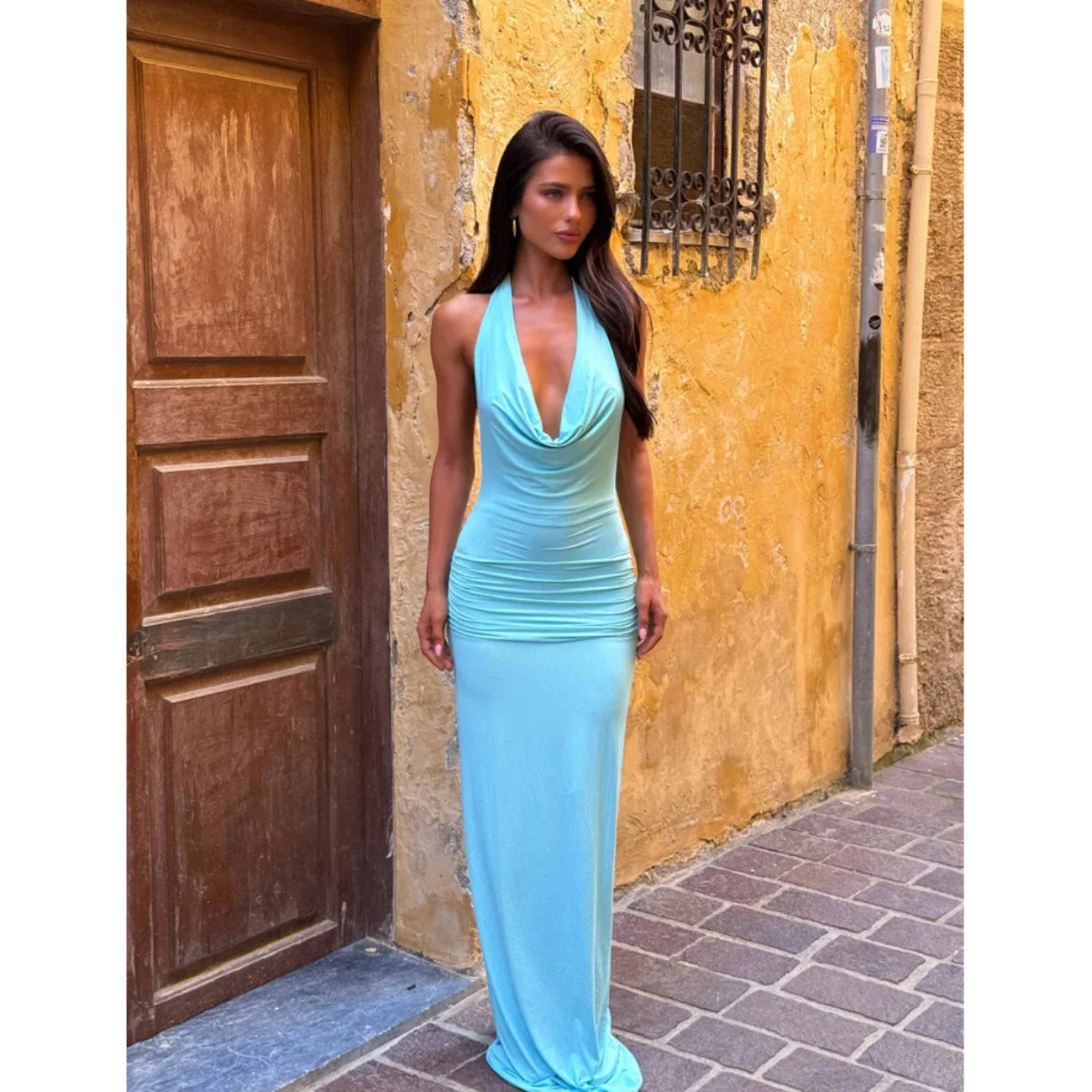 Halter Neck Backless Maxi Dress with Ring Detail 4