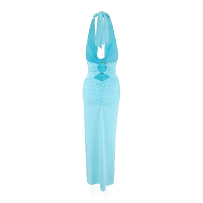 Halter Neck Backless Maxi Dress with Ring Detail 5