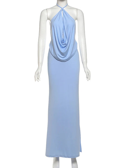 Halter Neck Maxi Dress – Draped Elegant Evening Dress for Women 6
