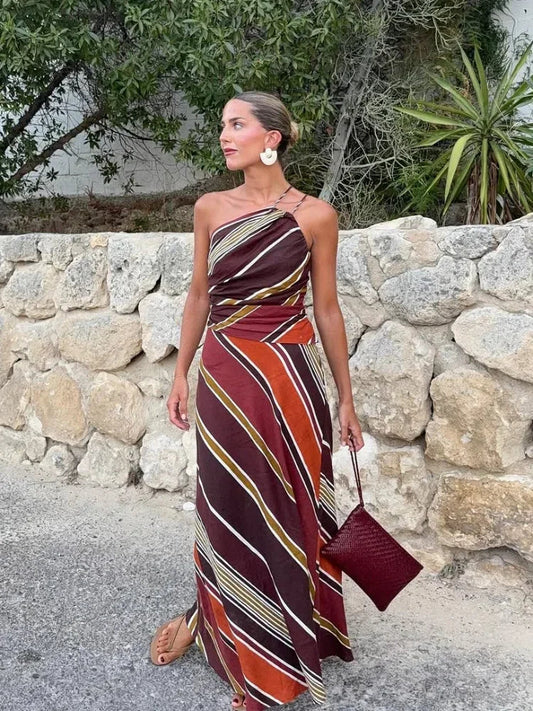Halter Neck Maxi Dress – Flowing Resort Silhouette Dress for Women 0