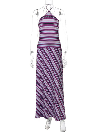 Halter Neck Maxi Dress – Striped Evening Silhouette Dress for Women 6