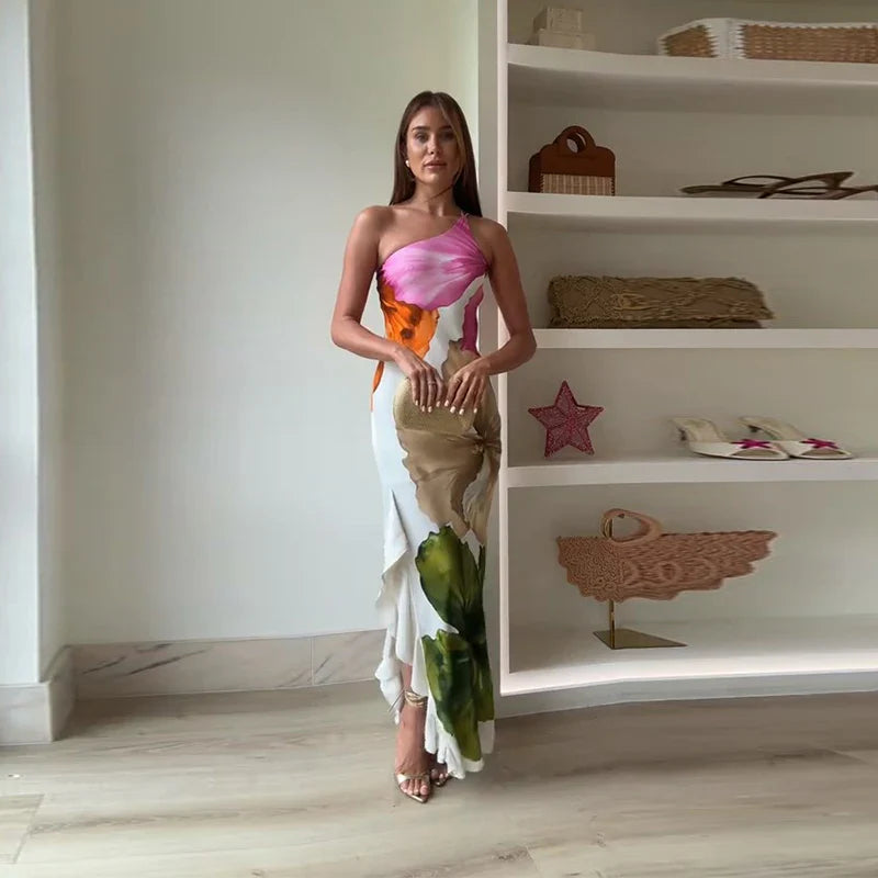 Hannah | Elegant Floral One-Shoulder Maxi Dress 0