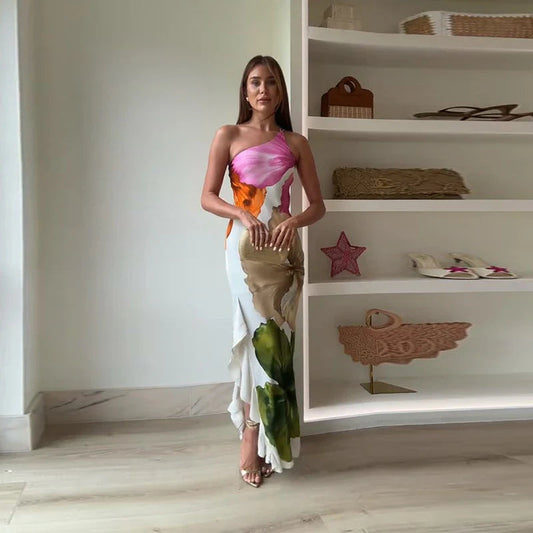 Hannah | Elegant Floral One-Shoulder Maxi Dress 0