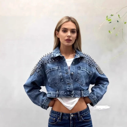 Heavyweight Women's Denim Jacket Spring Autumn Loose Long Sleeve Fashionable Nailhead Embellished Casual Comfortable Commute... 0