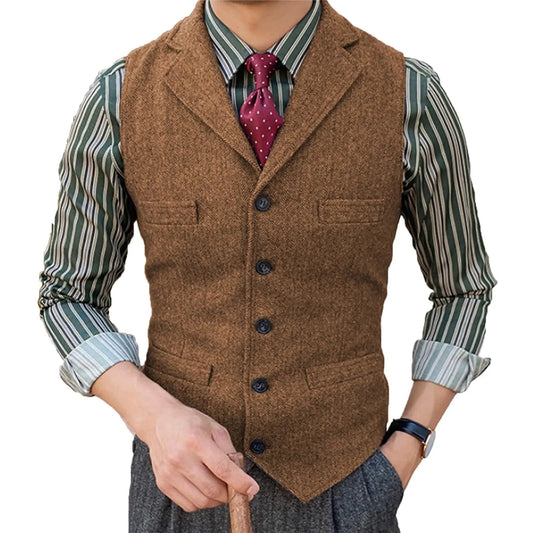 Herringbone Suit Vest – Timeless Wool Design for Elegant Formal and Casual Styling 1