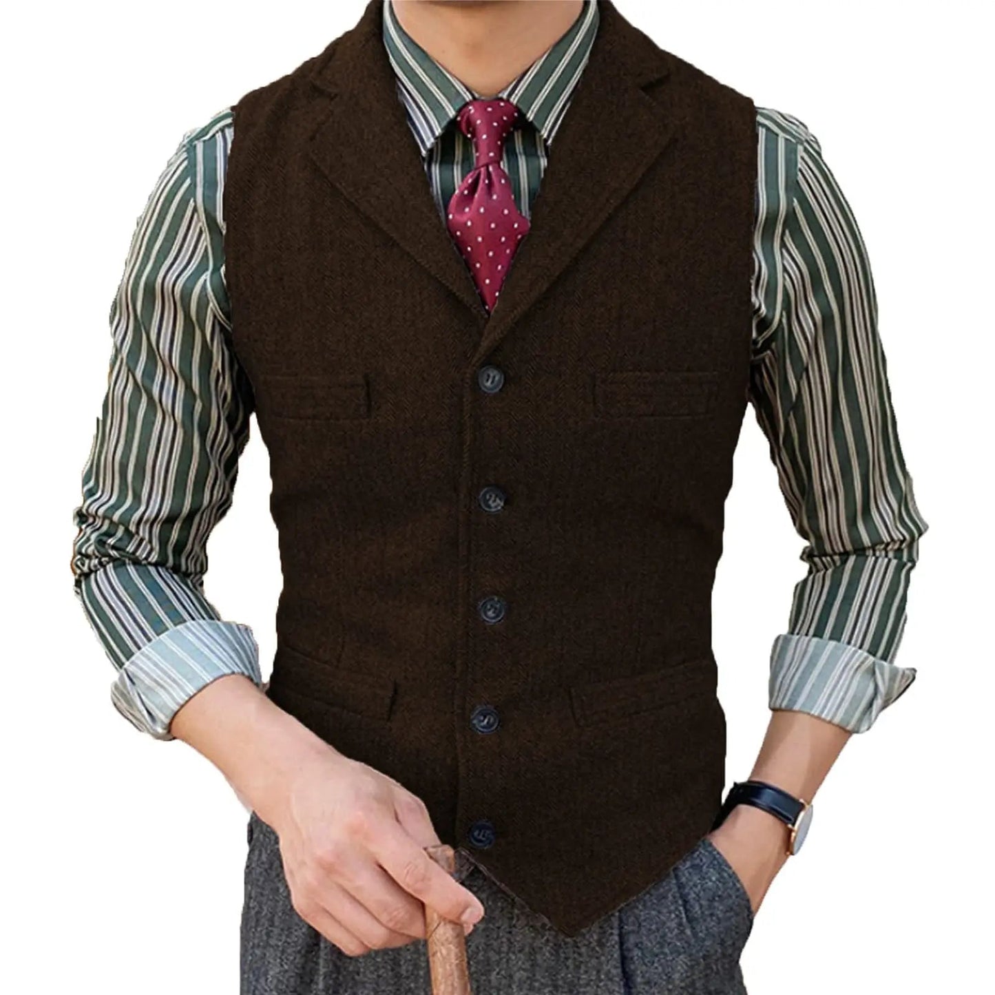 Herringbone Suit Vest – Timeless Wool Design for Elegant Formal and Casual Styling 10