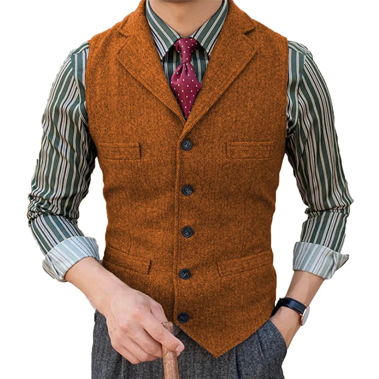 Herringbone Suit Vest – Timeless Wool Design for Elegant Formal and Casual Styling 11