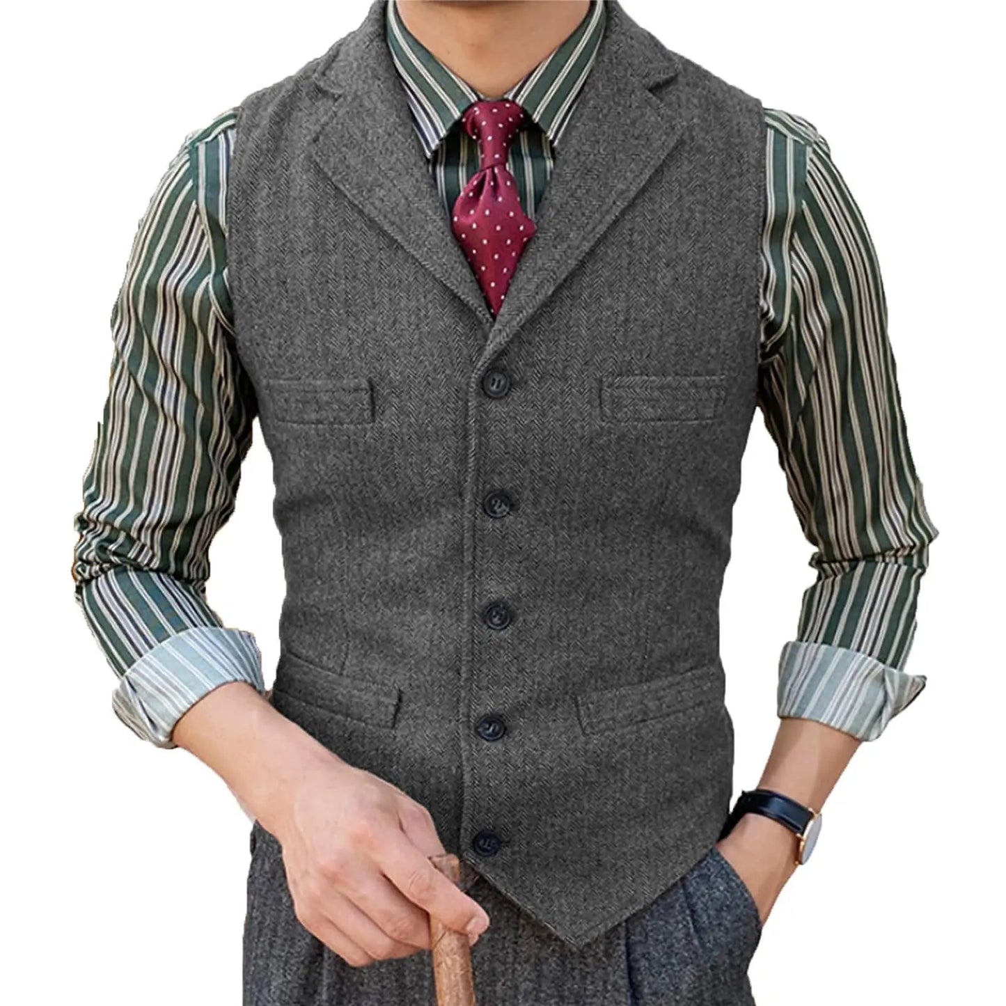 Herringbone Suit Vest – Timeless Wool Design for Elegant Formal and Casual Styling 2
