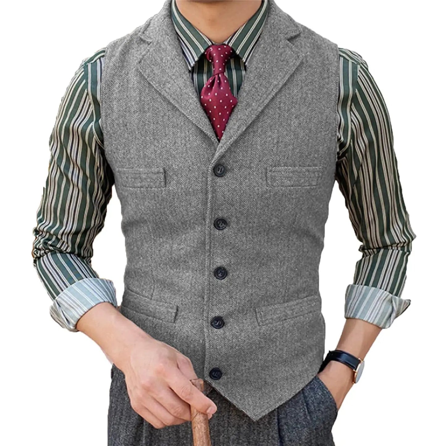 Herringbone Suit Vest – Timeless Wool Design for Elegant Formal and Casual Styling 3