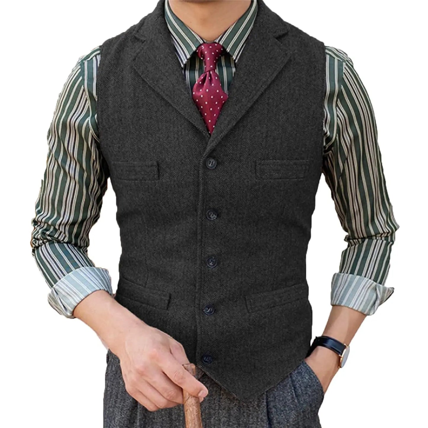 Herringbone Suit Vest – Timeless Wool Design for Elegant Formal and Casual Styling 4