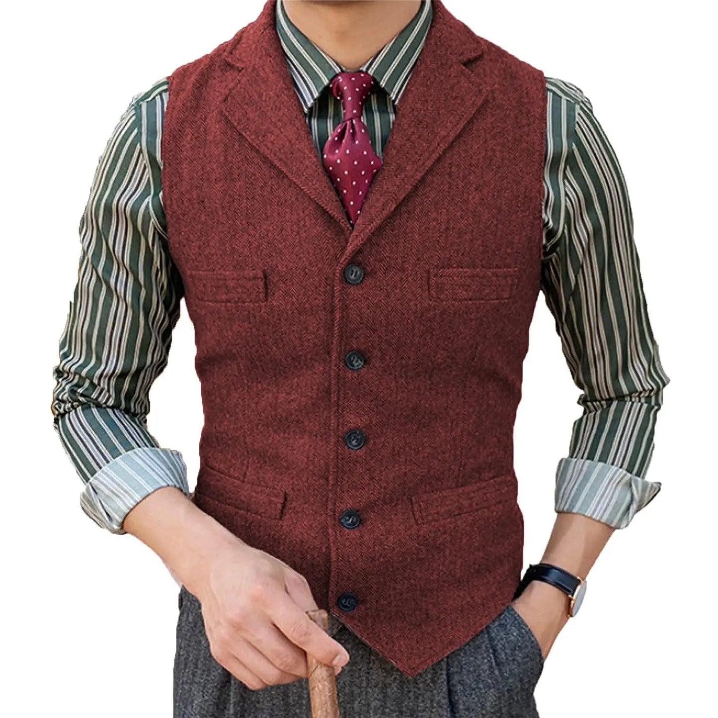 Herringbone Suit Vest – Timeless Wool Design for Elegant Formal and Casual Styling 5
