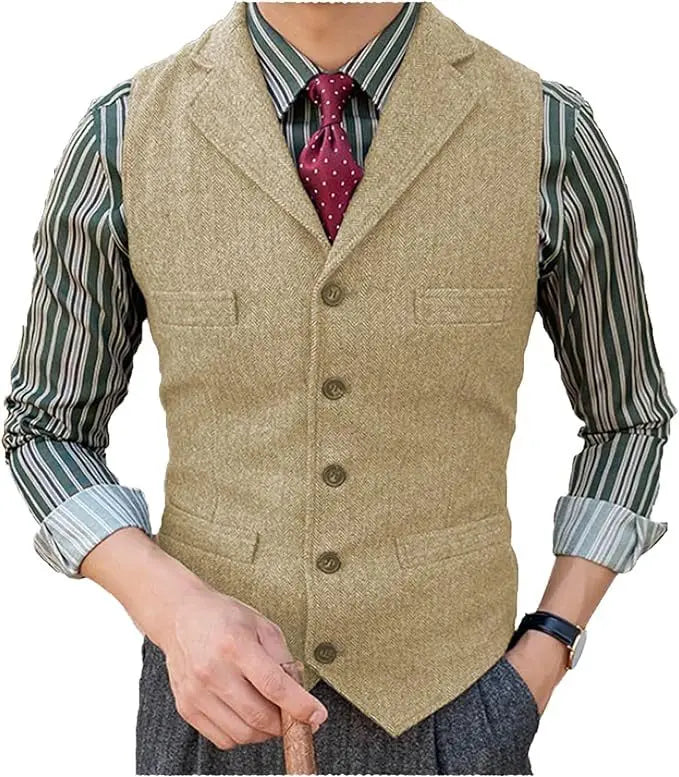 Herringbone Suit Vest – Timeless Wool Design for Elegant Formal and Casual Styling 6