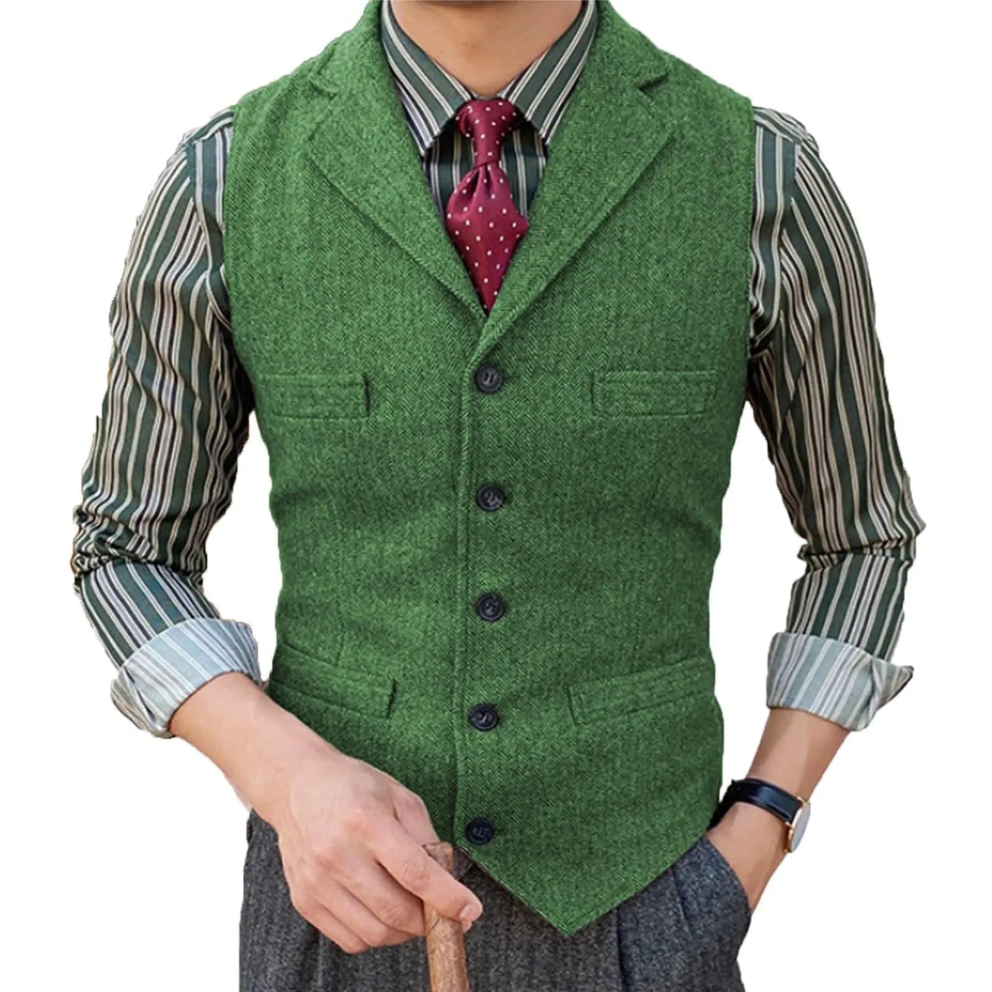 Herringbone Suit Vest – Timeless Wool Design for Elegant Formal and Casual Styling 7