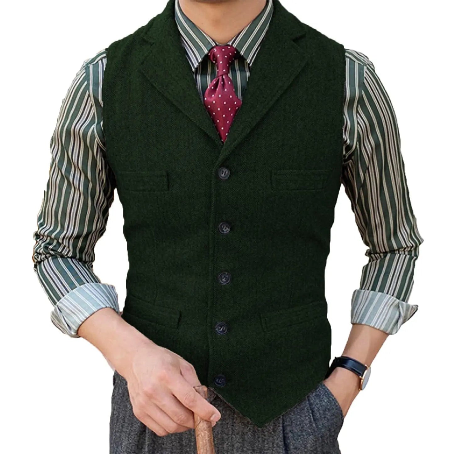 Herringbone Suit Vest – Timeless Wool Design for Elegant Formal and Casual Styling 8