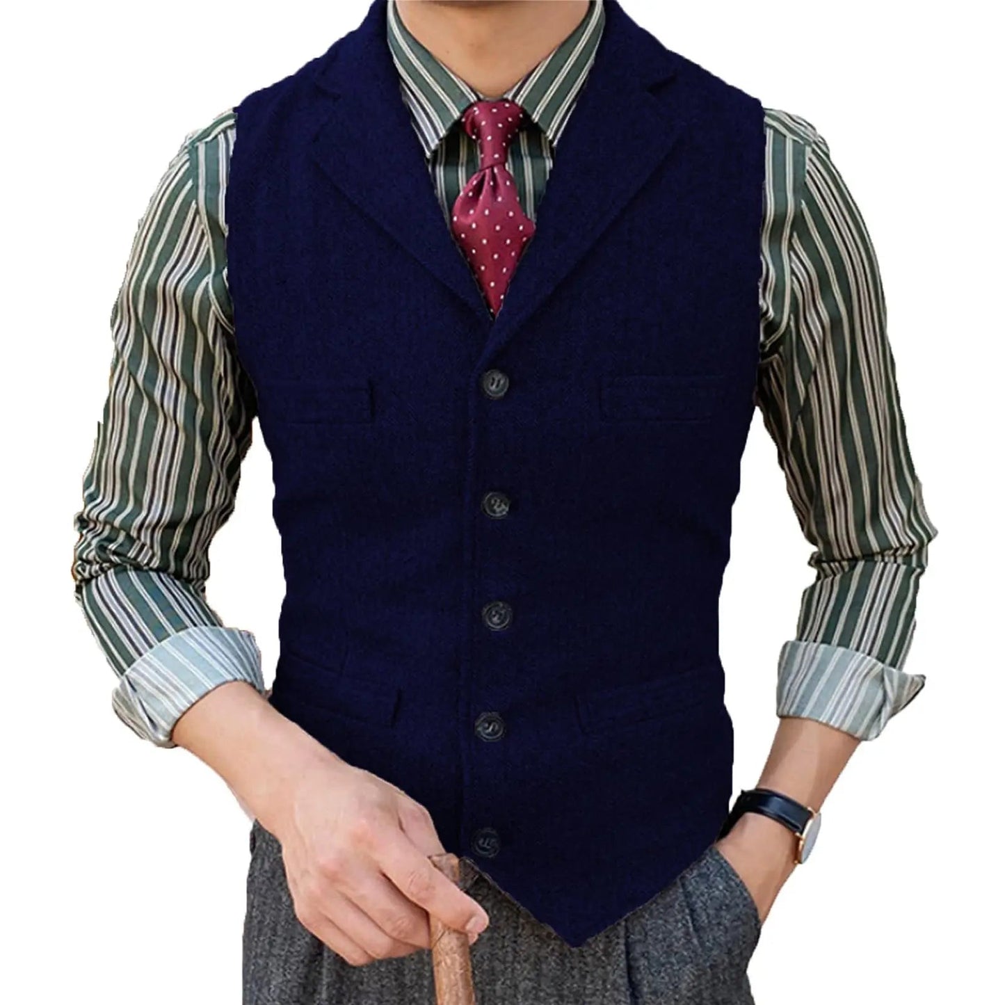 Herringbone Suit Vest – Timeless Wool Design for Elegant Formal and Casual Styling 9