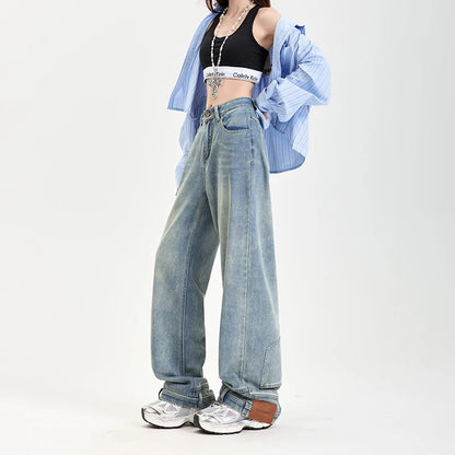 Ins Fashion American Retro Baggy High Waisted Jeans Woman High Street Denim Pants Reversible Trousers Streetwear Y2K Loose Jeans 1