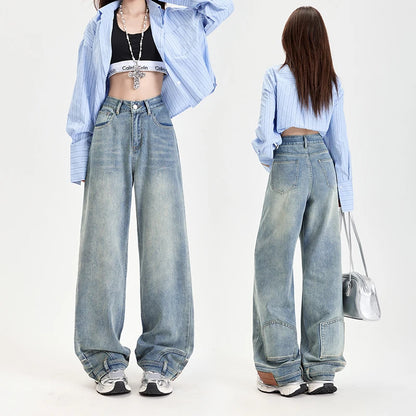 Ins Fashion American Retro Baggy High Waisted Jeans Woman High Street Denim Pants Reversible Trousers Streetwear Y2K Loose Jeans 2