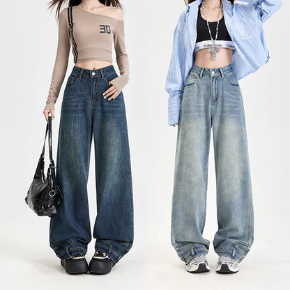 Ins Fashion American Retro Baggy High Waisted Jeans Woman High Street Denim Pants Reversible Trousers Streetwear Y2K Loose Jeans 3