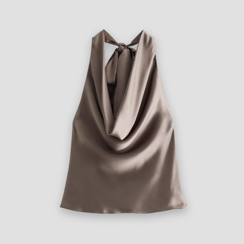 Isabella | Chic Draped Satin Tank with Halter Tie - Lumina 0