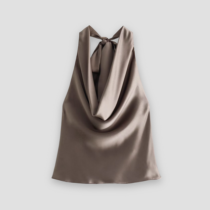 Isabella | Chic Draped Satin Tank with Halter Tie - Lumina 0