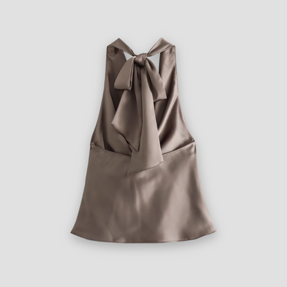 Isabella | Chic Draped Satin Tank with Halter Tie - Lumina 1