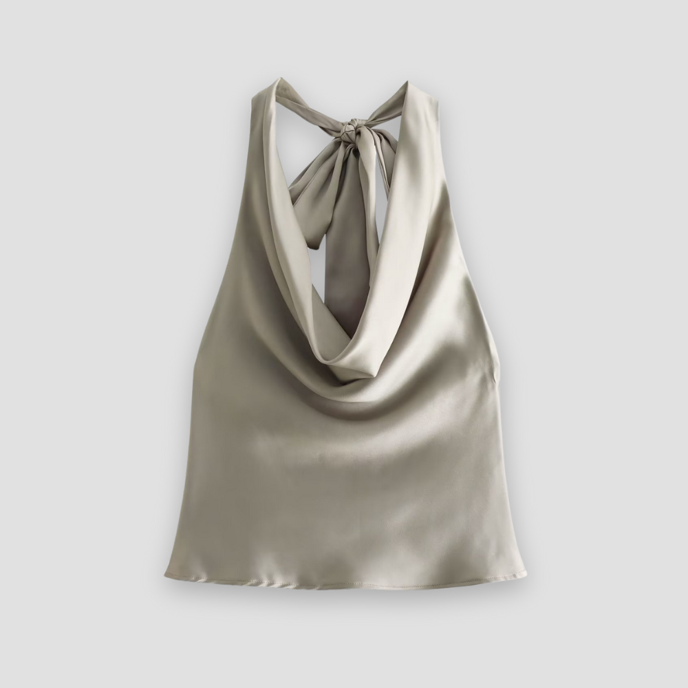 Isabella | Chic Draped Satin Tank with Halter Tie - Lumina 5