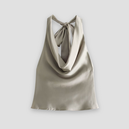 Isabella | Chic Draped Satin Tank with Halter Tie - Lumina 5