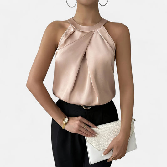 Isabella | Elegant Pleated Draped Satin Tank Top - Lumina 0