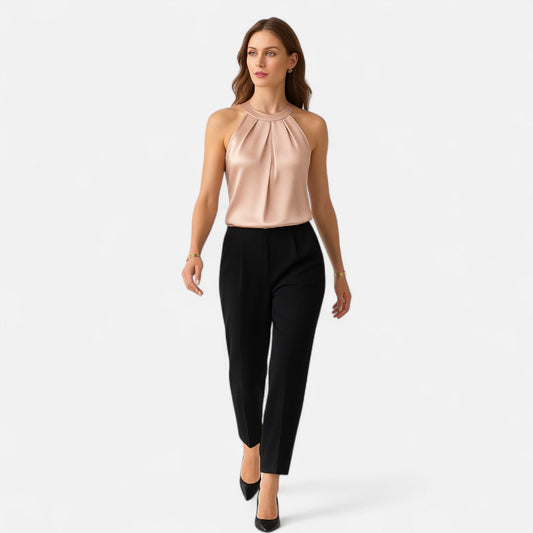 Isabella | Elegant Pleated Draped Satin Tank Top - Lumina 1