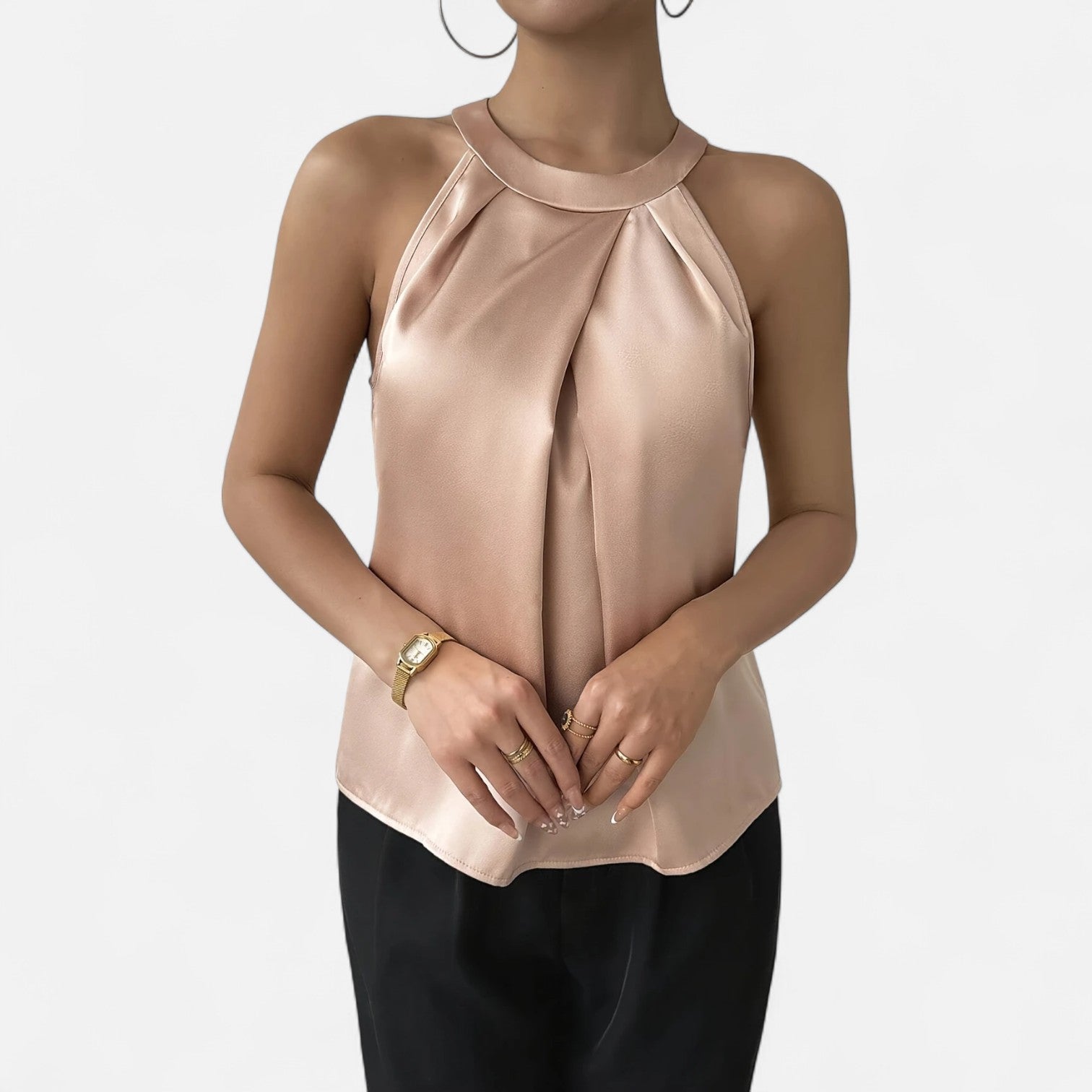 Isabella | Elegant Pleated Draped Satin Tank Top - Lumina 3