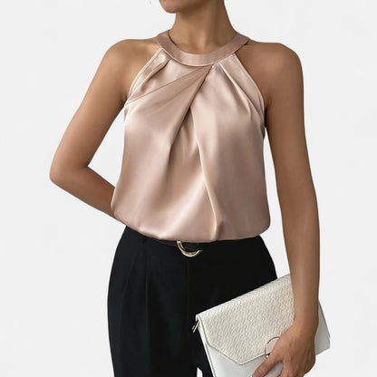 Isabella | Elegant Pleated Draped Satin Tank Top - Lumina 5