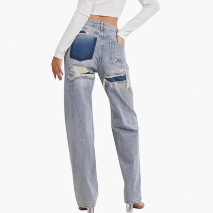 Japan and South Korea Casual Straight Leg Jeans, Women Four Seasons New Fashion Loose and Comfortable Washed Edge Grinding Jeans 0